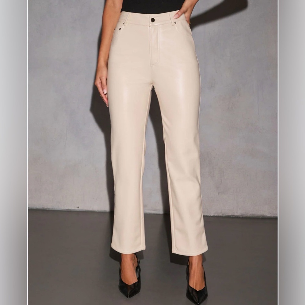 VICI Collection Cream Faux Leather Straight Leg Pant Women’s Size Small
